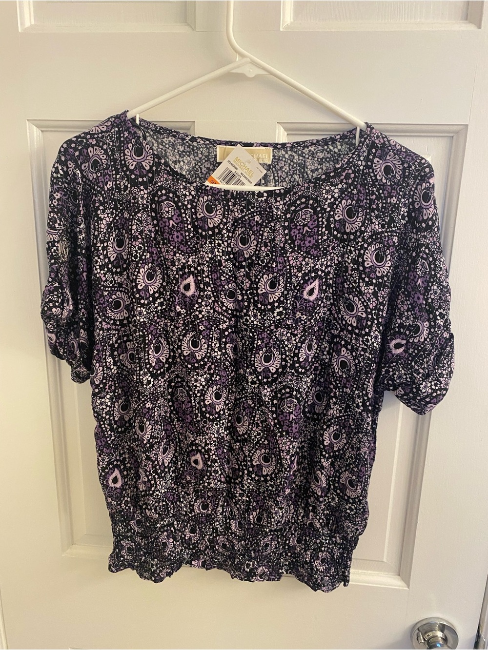 New Michael Kors Purple Paisley Short Sleeve Blouse size small